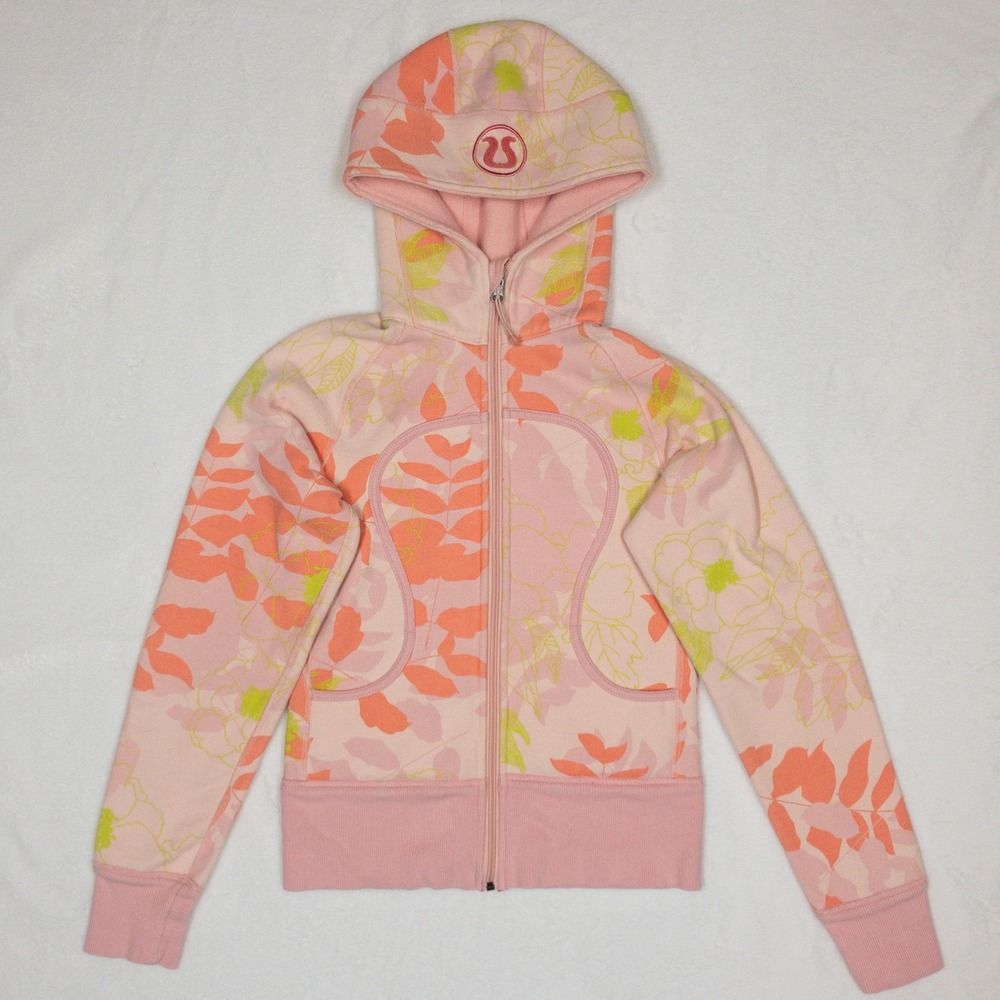 Lululemon Scuba Hoodie Womens 4 Pink Floral Full Zip Fleece Sweatshirt Jacket